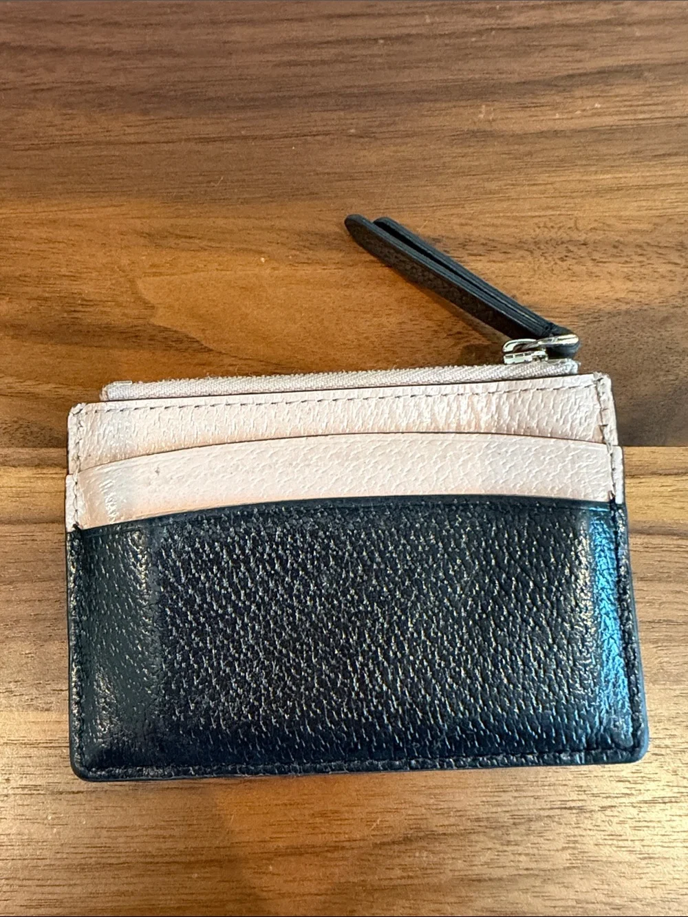 kate spade Black and Blush Leather Small Zip Card Holder